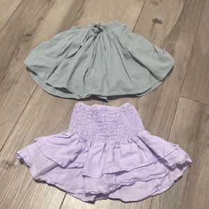 Lavender linen skirt and sage green Amazon skirt with built in shorts + pockets
